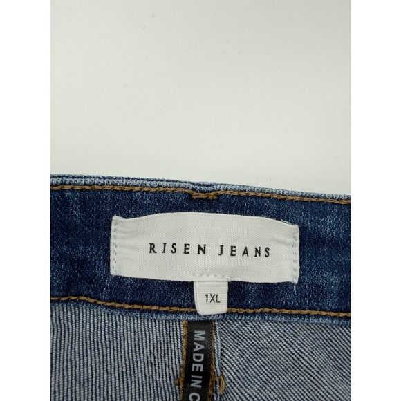 Risen Jeans Women's Size 1XL High Rise Cropped Wide Leg Denim Jeans Blue Wash - Picture 3 of 8
